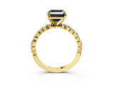 Yellow gold Fancy Black Asscher Cut Diamond Prong Set Engagement Ring with Pave Band_3