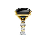 Yellow gold Fancy Black Asscher Cut Diamond Prong Set Engagement Ring with Pave Band_5