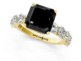 Yellow gold Fancy Black Asscher Cut Diamond Prong Setting with Side Stones on a Pave Band_1