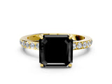 Yellow gold Fancy Black Asscher Cut Diamond Ring with Pavé Band and Four-Prong Setting