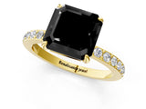 Yellow gold Fancy Black Asscher Cut Diamond Ring with Pavé Band and Four-Prong Setting_1