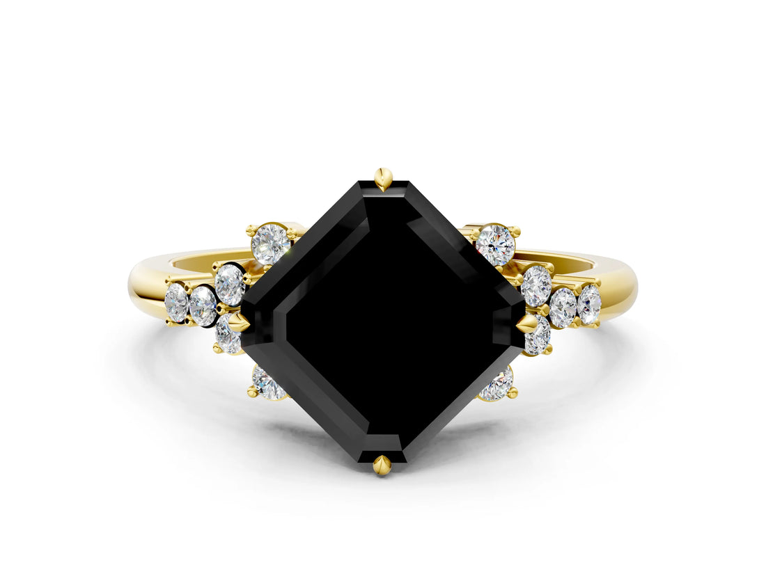 Yellow gold Fancy Black Asscher Cut Diamond Ring with Side Stones and Four-Prong Setting_36
