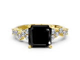 Yellow gold Fancy Black Asscher Cut Diamond Scattered Round Accent Ring with Prong Setting_12