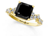 Yellow gold Fancy Black Asscher Cut Diamond Scattered Round Accent Ring with Prong Setting_13