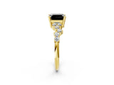 Yellow gold Fancy Black Asscher Cut Diamond Scattered Round Accent Ring with Prong Setting_14