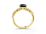 Yellow gold Fancy Black Asscher Cut Diamond Scattered Round Accent Ring with Prong Setting_15