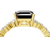 Yellow gold Fancy Black Asscher Cut Diamond Scattered Round Accent Ring with Prong Setting_16