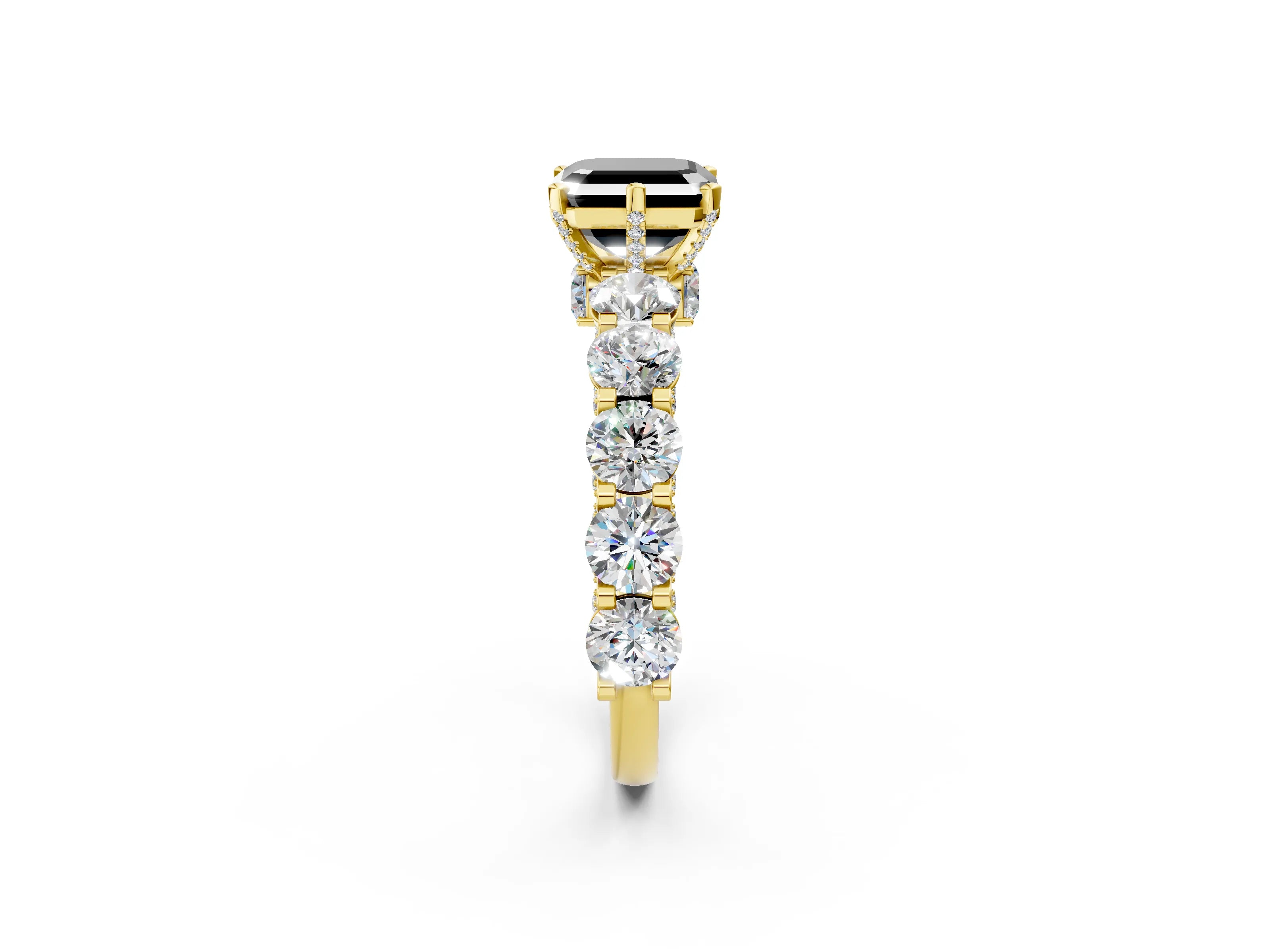 Yellow gold Fancy Black Asscher Cut Diamond Side Stone Engagement Ring with Four-Prong Setting_26