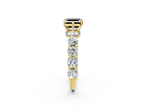 Yellow gold Fancy Black Asscher Cut Diamond Side Stone Engagement Ring with Four-Prong Setting_26