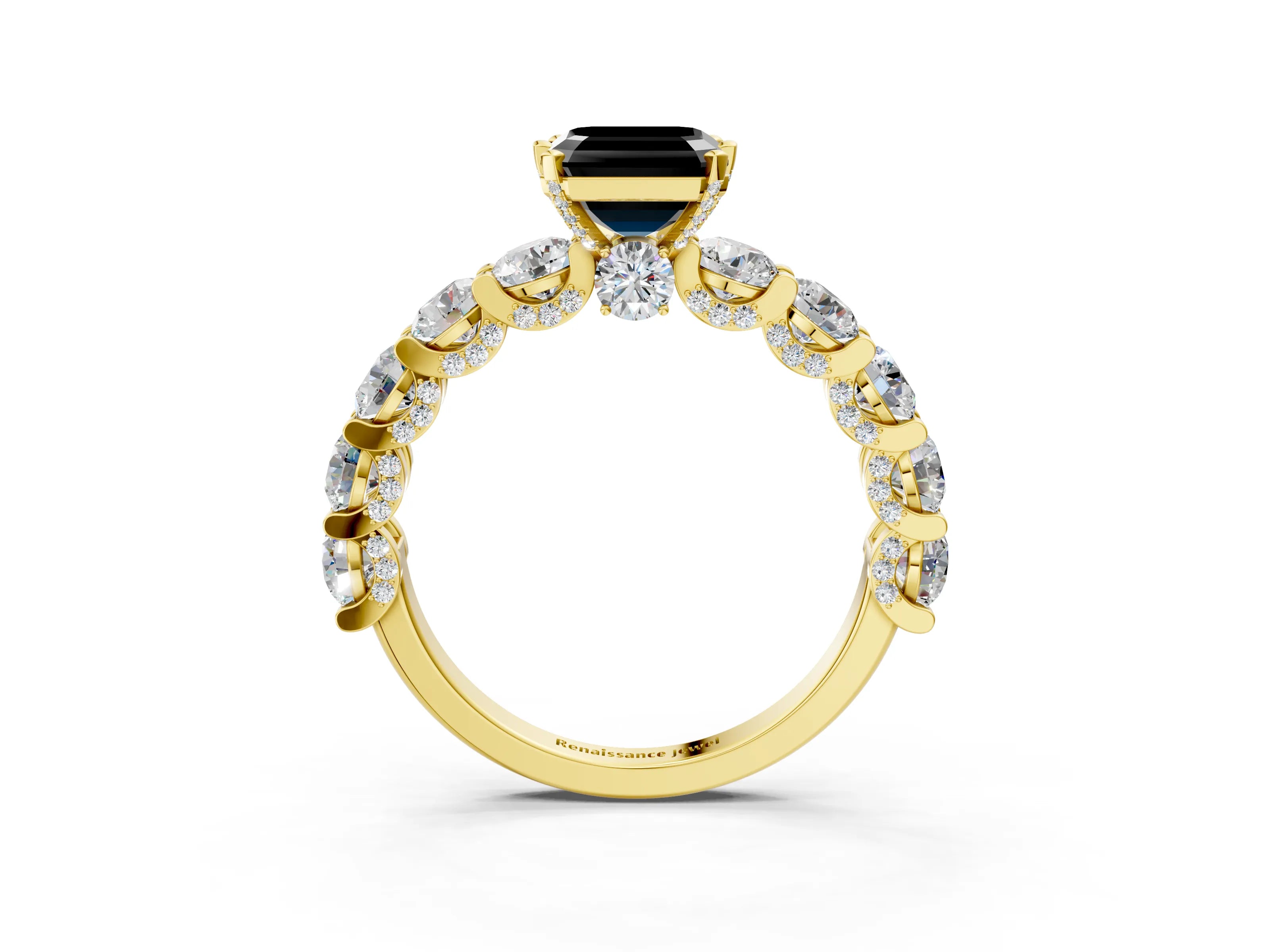 Yellow gold Fancy Black Asscher Cut Diamond Side Stone Engagement Ring with Four-Prong Setting_27