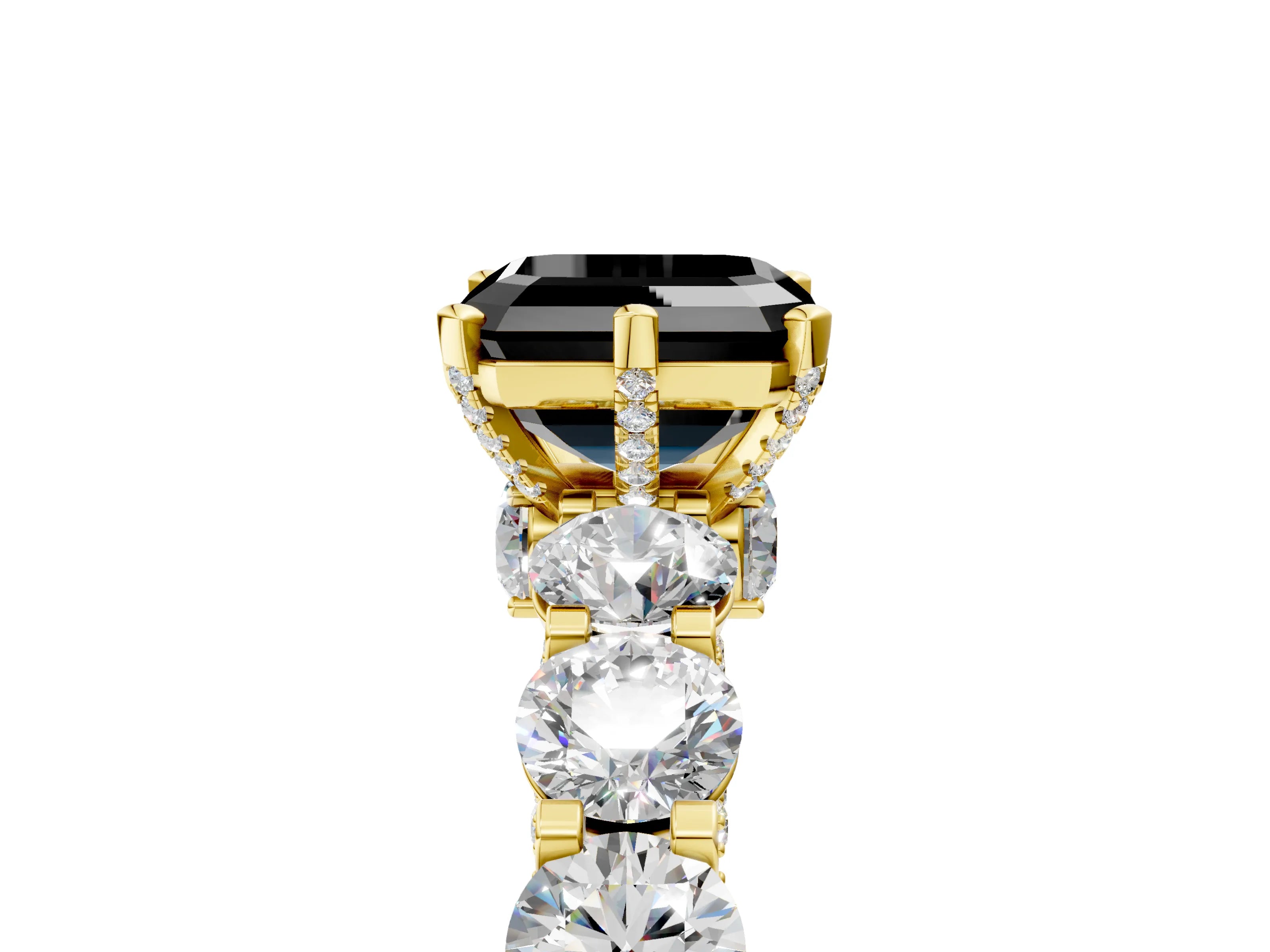 Yellow gold Fancy Black Asscher Cut Diamond Side Stone Engagement Ring with Four-Prong Setting_29