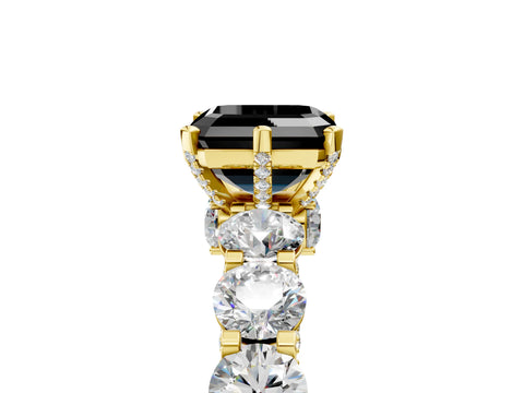 Yellow gold Fancy Black Asscher Cut Diamond Side Stone Engagement Ring with Four-Prong Setting_29