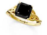 Yellow gold Fancy Black Asscher Cut Diamond Solitaire Engagement Ring with Celtic Knot Band and Four-Prong Setting_1