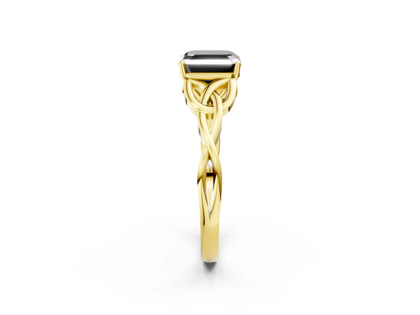 Yellow Gold Asscher Cut Celtic Knot Solitaire Engagement Ring Setting for Black Center