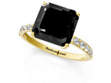 Yellow gold Fancy Black Asscher Cut Diamond Solitaire Engagement Ring with Pavé Band and Prong Setting_1