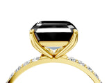 Yellow gold Fancy Black Asscher Cut Diamond Solitaire Engagement Ring with Pavé Band and Prong Setting_4
