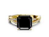Yellow gold Fancy Black Asscher Cut Diamond Solitaire Engagement Ring with Twisted Pavé Band and Four-Prong Setting_24