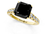 Yellow gold Fancy Black Asscher Cut Diamond Solitaire Ring with Cathedral Setting and Pavé Band_1