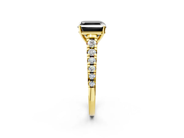 Yellow Gold Asscher Cut Graduated Cathedral Engagement Ring Setting for Black Center