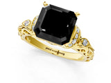 Yellow gold Fancy Black Asscher Cut Diamond Solitaire Ring with Filigree Band and Four-Prong Setting_1