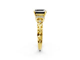 Yellow gold Fancy Black Asscher Cut Diamond Solitaire Ring with Filigree Band and Four-Prong Setting_2