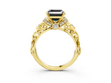 Yellow gold Fancy Black Asscher Cut Diamond Solitaire Ring with Filigree Band and Four-Prong Setting_3