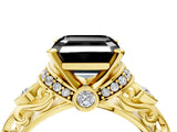 Yellow gold Fancy Black Asscher Cut Diamond Solitaire Ring with Filigree Band and Four-Prong Setting_4