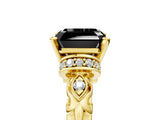 Yellow gold Fancy Black Asscher Cut Diamond Solitaire Ring with Filigree Band and Four-Prong Setting_5
