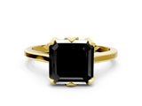Yellow gold Fancy Black Asscher Cut Diamond Solitaire Ring with Flower Prong Setting and Classic Band_12