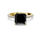Yellow gold Fancy Black Asscher Cut Diamond Solitaire Ring with Four-Prong Setting and Pavé Band_3