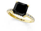 Yellow gold Fancy Black Asscher Cut Diamond Solitaire Ring with Four-Prong Setting and Pavé Band_4