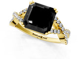 Yellow gold Fancy Black Asscher Cut Diamond Solitaire Ring with Four-Prong Setting and Twisted Pavé Band_1