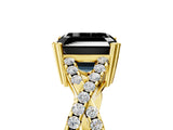 Yellow gold Fancy Black Asscher Cut Diamond Solitaire Ring with Four-Prong Setting and Twisted Pavé Band_5