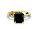 Yellow gold Fancy Black Asscher Cut Diamond Solitaire Ring with Pavé Accents and Four-Prong Setting
