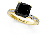 Yellow gold Fancy Black Asscher Cut Diamond Solitaire Ring with Pavé Accents and Four-Prong Setting_1