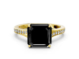 Yellow gold Fancy Black Asscher Cut Diamond Solitaire Ring with Pavé Band and Prong Setting_12