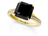 Yellow gold Fancy Black Asscher Cut Diamond Solitaire Ring with Pavé Band and Prong Setting_13
