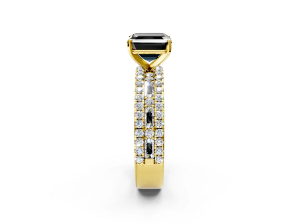 Yellow Gold Asscher Cut Pave and Baguette Engagement Ring Setting for Black Center