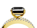 Yellow gold Fancy Black Asscher Cut Diamond Solitaire Ring with Pavé and Channel Set Band_4