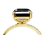 Yellow gold Fancy Black Asscher Cut Diamond Solitaire Ring with Pave Band and Four Prong Setting_16