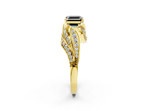 Yellow gold Fancy Black Asscher Cut Diamond Solitaire Ring with Prong Setting and Twisted Pavé Band_2