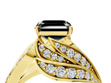 Yellow gold Fancy Black Asscher Cut Diamond Solitaire Ring with Prong Setting and Twisted Pavé Band_4