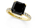 Yellow gold Fancy Black Asscher Cut Diamond Solitaire Ring with Round  Pavé Band and Four-Prong Setting_37