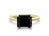 Yellow gold Fancy Black Asscher Cut Diamond Solitaire Ring with Thin Band and Four-Prong Setting