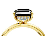 Yellow gold Fancy Black Asscher Cut Diamond Solitaire Ring with Thin Band and Four-Prong Setting_4
