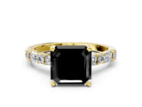 Yellow gold Fancy Black Asscher Cut Diamond Solitaire with Side Baguettes and Channel Set Band