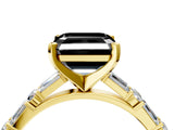 Yellow gold Fancy Black Asscher Cut Diamond Solitaire with Side Baguettes and Channel Set Band_4