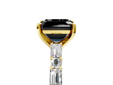 Yellow gold Fancy Black Asscher Cut Diamond Solitaire with Side Baguettes and Channel Set Band_5