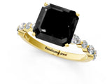 Yellow gold Fancy Black Asscher Cut Diamond Solitaire with Side Stones on a Pavé Band and Four-Prong Setting_1