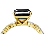 Yellow gold Fancy Black Asscher Cut Diamond Solitaire with Side Stones on a Pavé Band and Four-Prong Setting_4